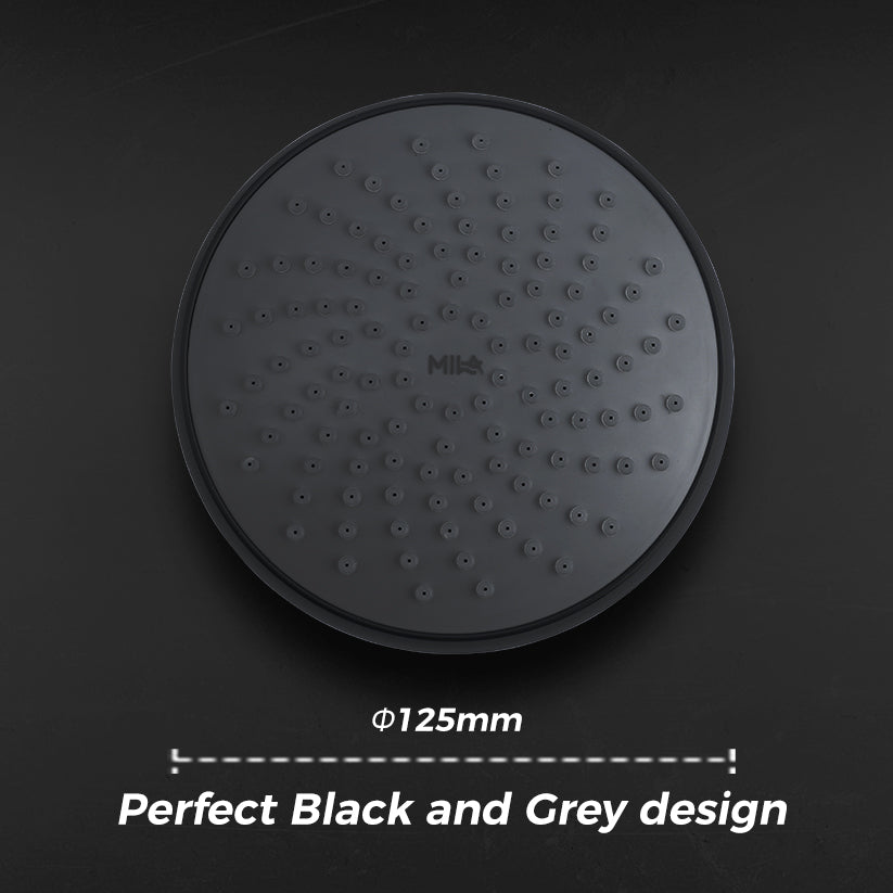 MILA Premier (Black and Grey) Shower Head - MSXX0001GY, Shower Head surface, Single Function, Grey Head with Chrome Back, Single flow
